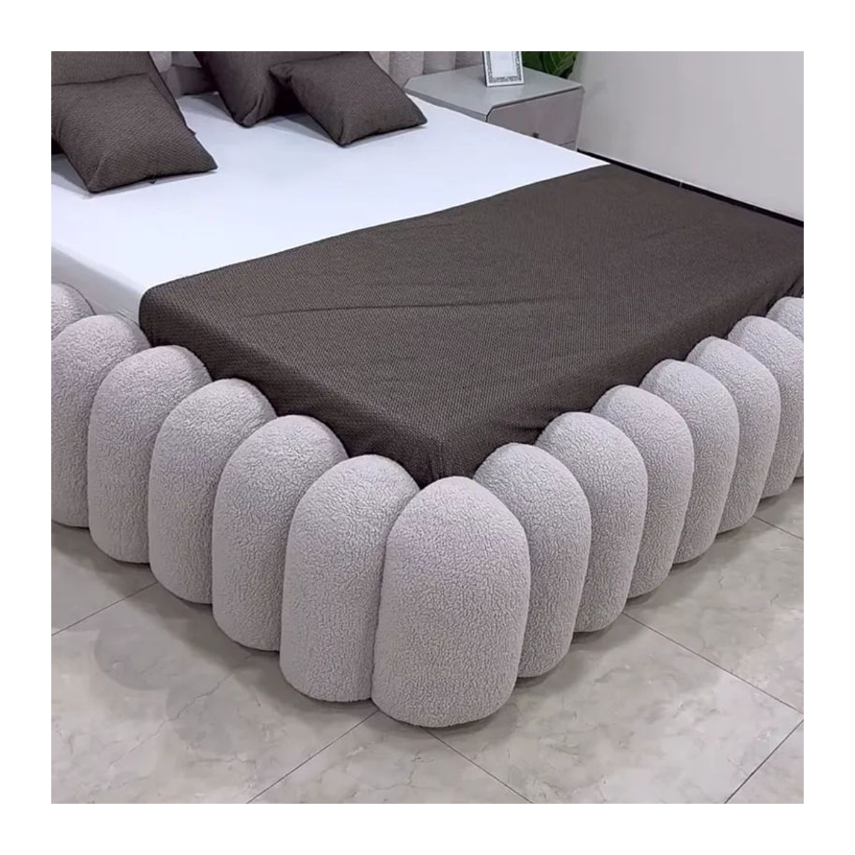 Modernes Polsterbett in Weiß mit Stoffbezug für Queen-Size-Betten - Bild 3