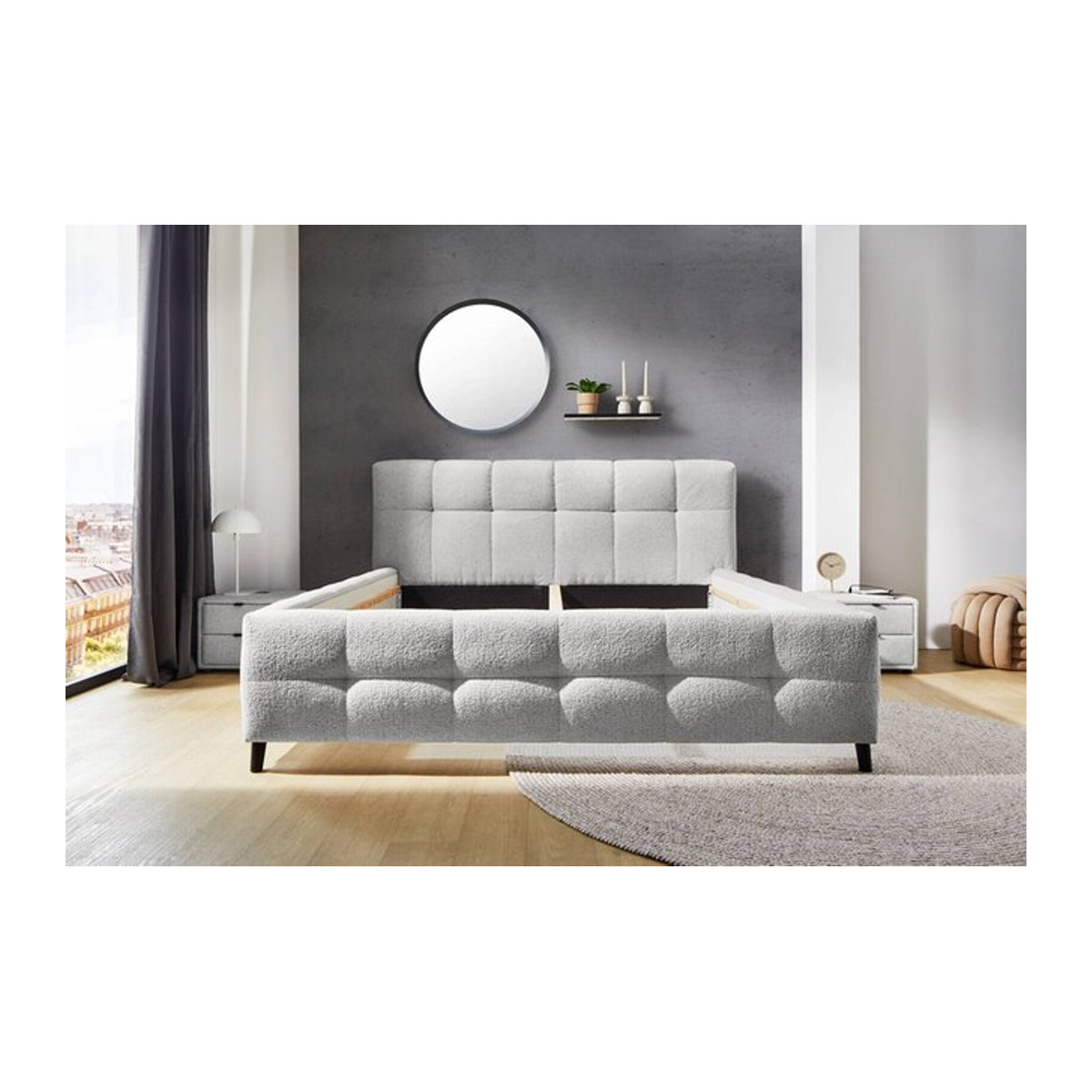 Modernes Polsterbett Lucy in Grau mit Bouclé und Polyester, Liegefläche B/L: 180 x 200 cm - Bild 1