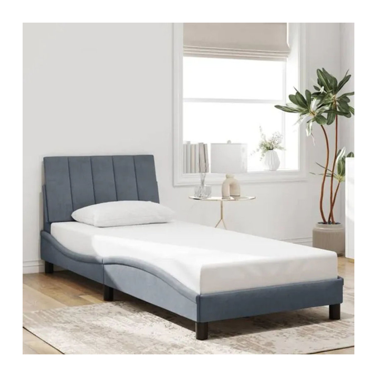 Modernes Polsterbett mit Kopfteil von vidaxl in Grau und Anthrazit aus Samt, B/T/H: 90 x 200 cm - Bild 1