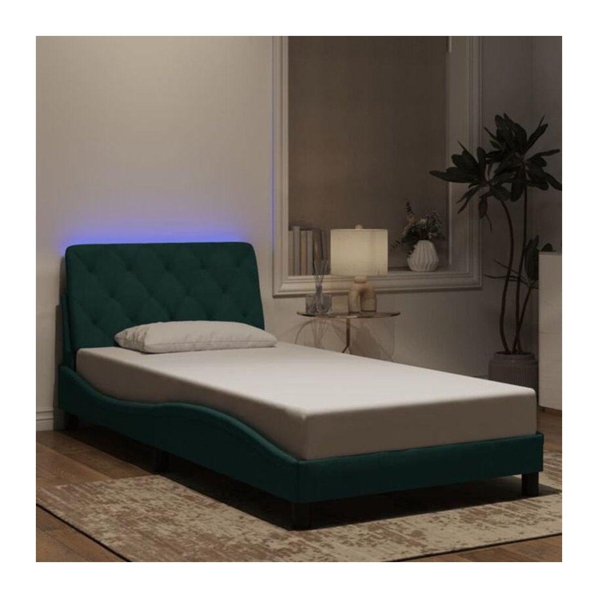 Modernes Polsterbett mit LED aus Samt und Metall von Vidaxl, Dunkelgrün, B/T: 100 x 200 cm - Bild 1