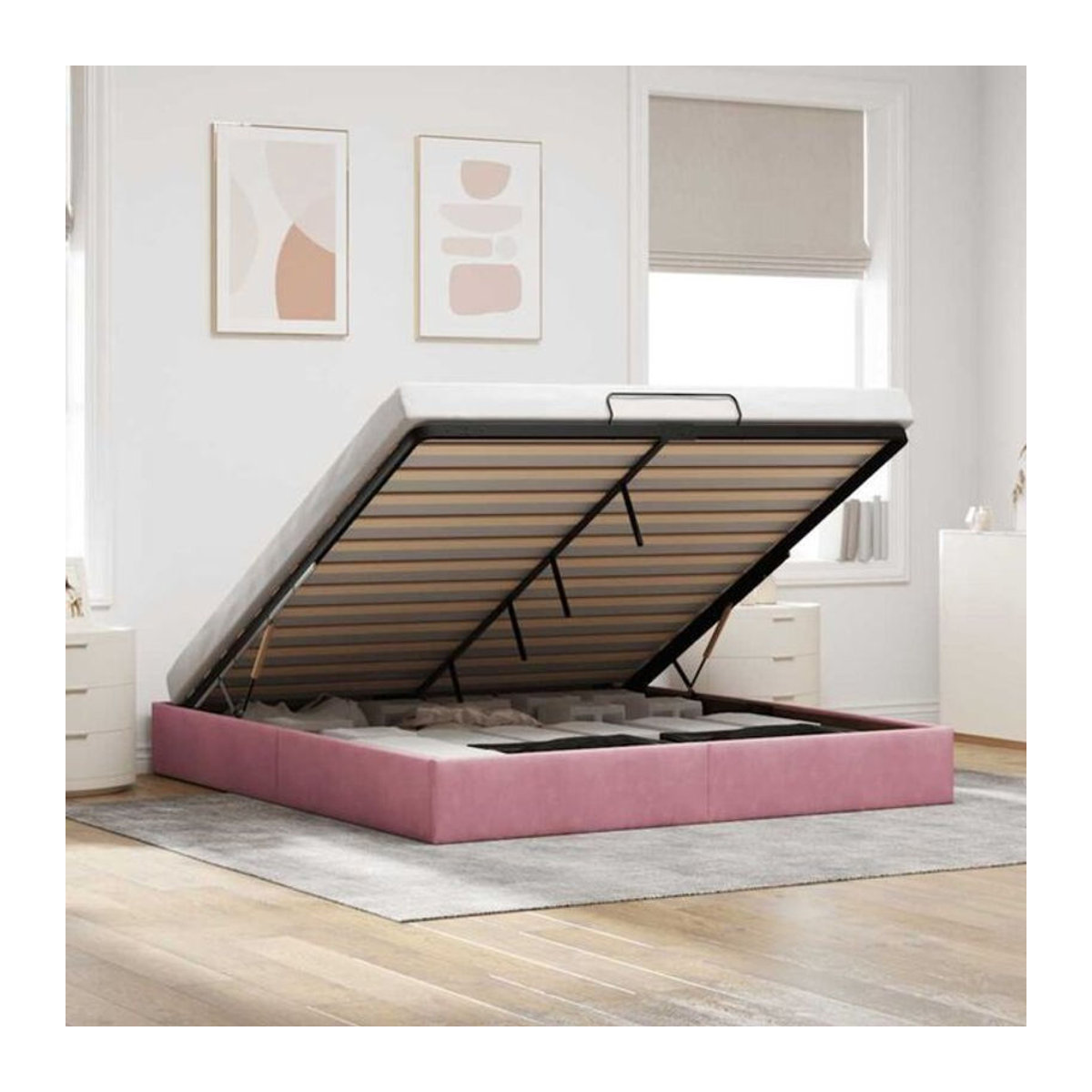 Modernes Polsterbett Ottoman aus Samt und Metall von Vidaxl in Rosa, B/T: 180 x 200 cm (ohne Matratze) - Bild 1