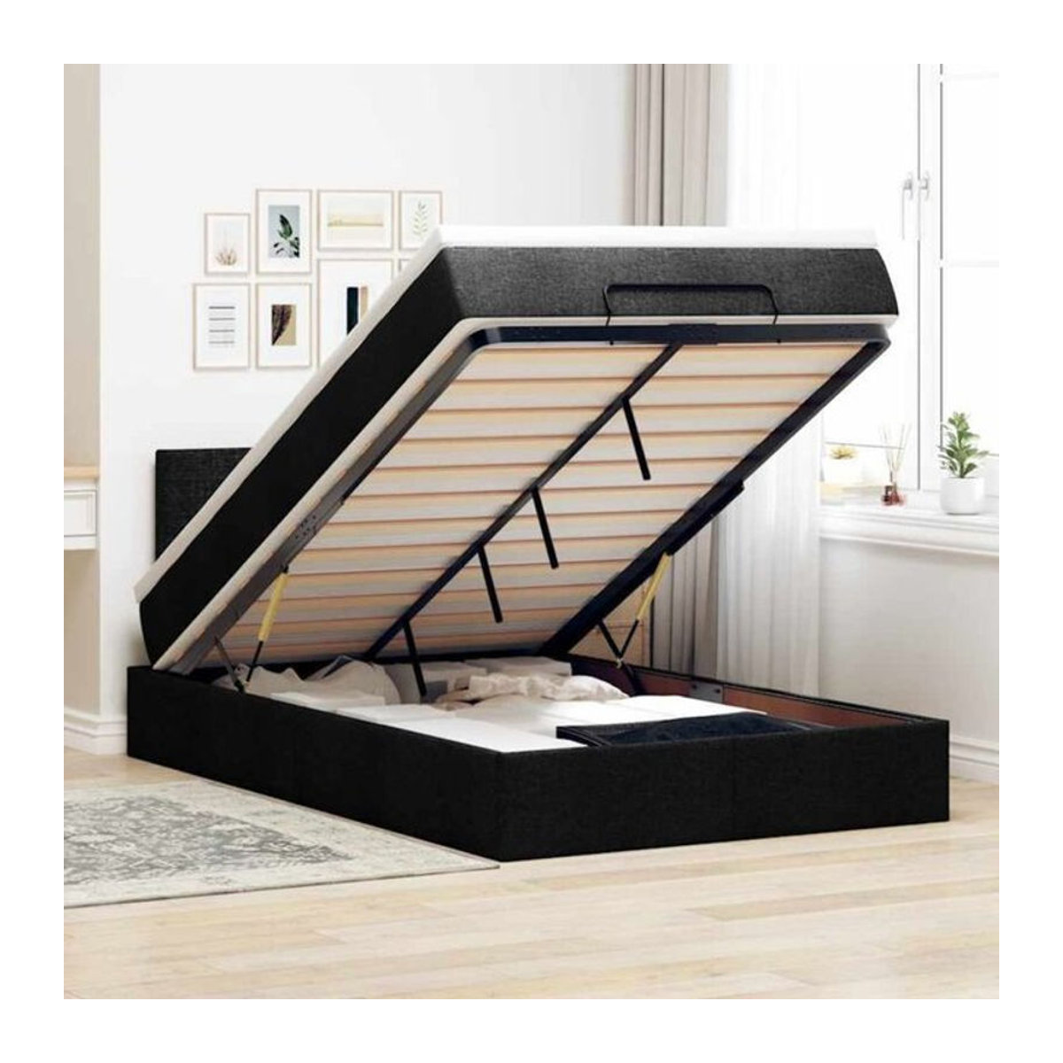 Modernes Polsterbett Ottoman von vidaxl mit Matratze und LED-Beleuchtung in Schwarz aus Stoff, B/T: 120 x 200 cm - Bild 1