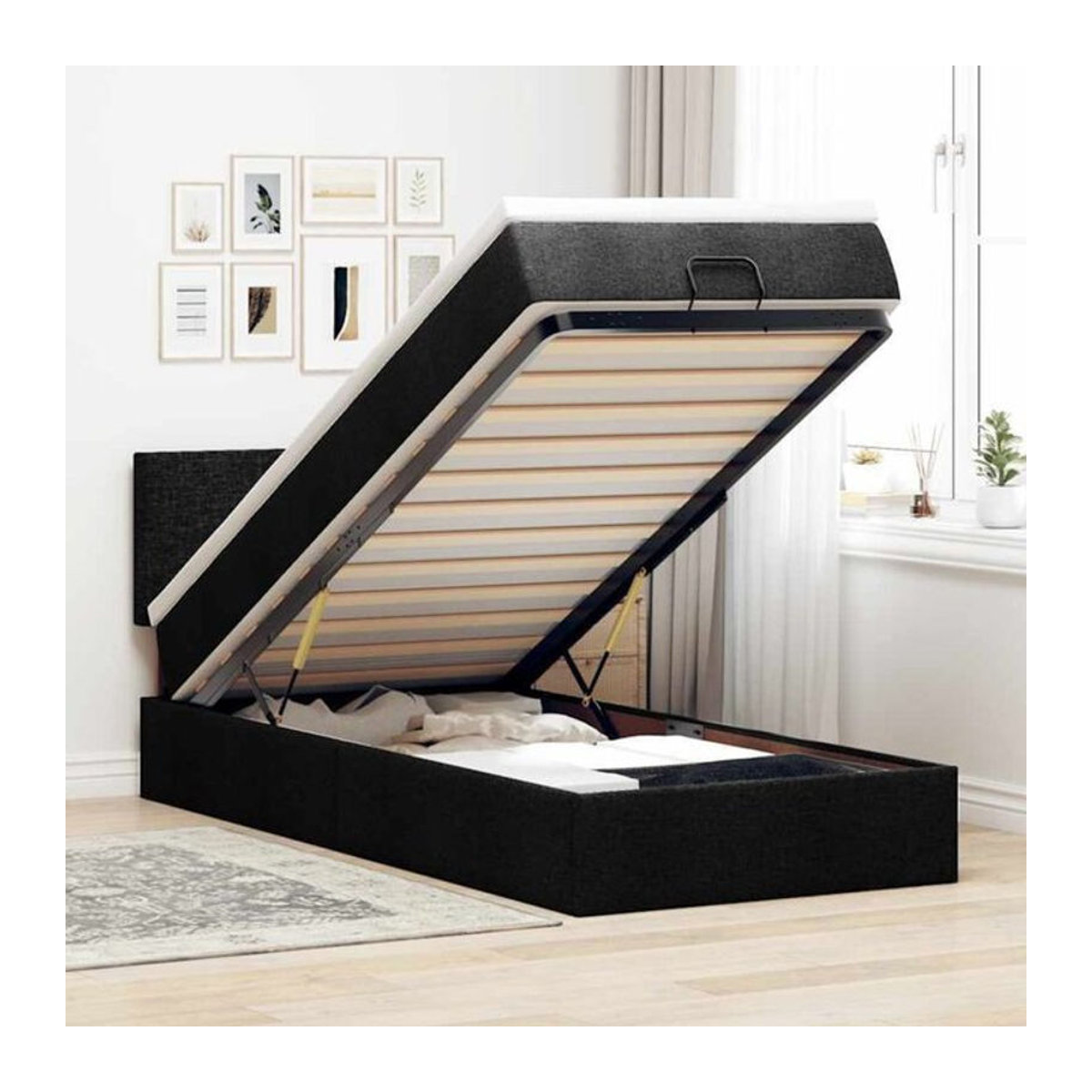 Modernes Polsterbett Ottoman von vidaxl mit Matratze und LED-Beleuchtung in Schwarz, B/T: 100 x 200 cm - Bild 1