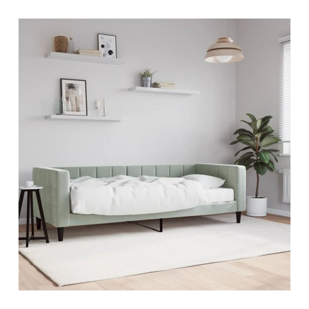 Modernes Polsterbett vidaxl aus Samt und Metall in Grau mit Matratze B/B/H: 200 x 80 x 90 cm - Bild 1
