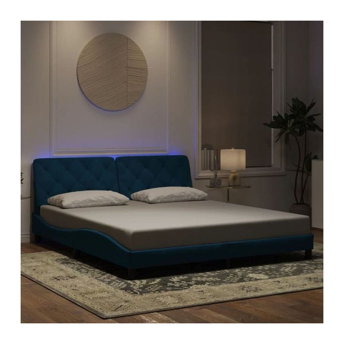 Modernes Polsterbett Vidaxl aus Samt und Metall mit LED-Leuchten in Blau, B/T: 180 x 200 cm - Bild 1