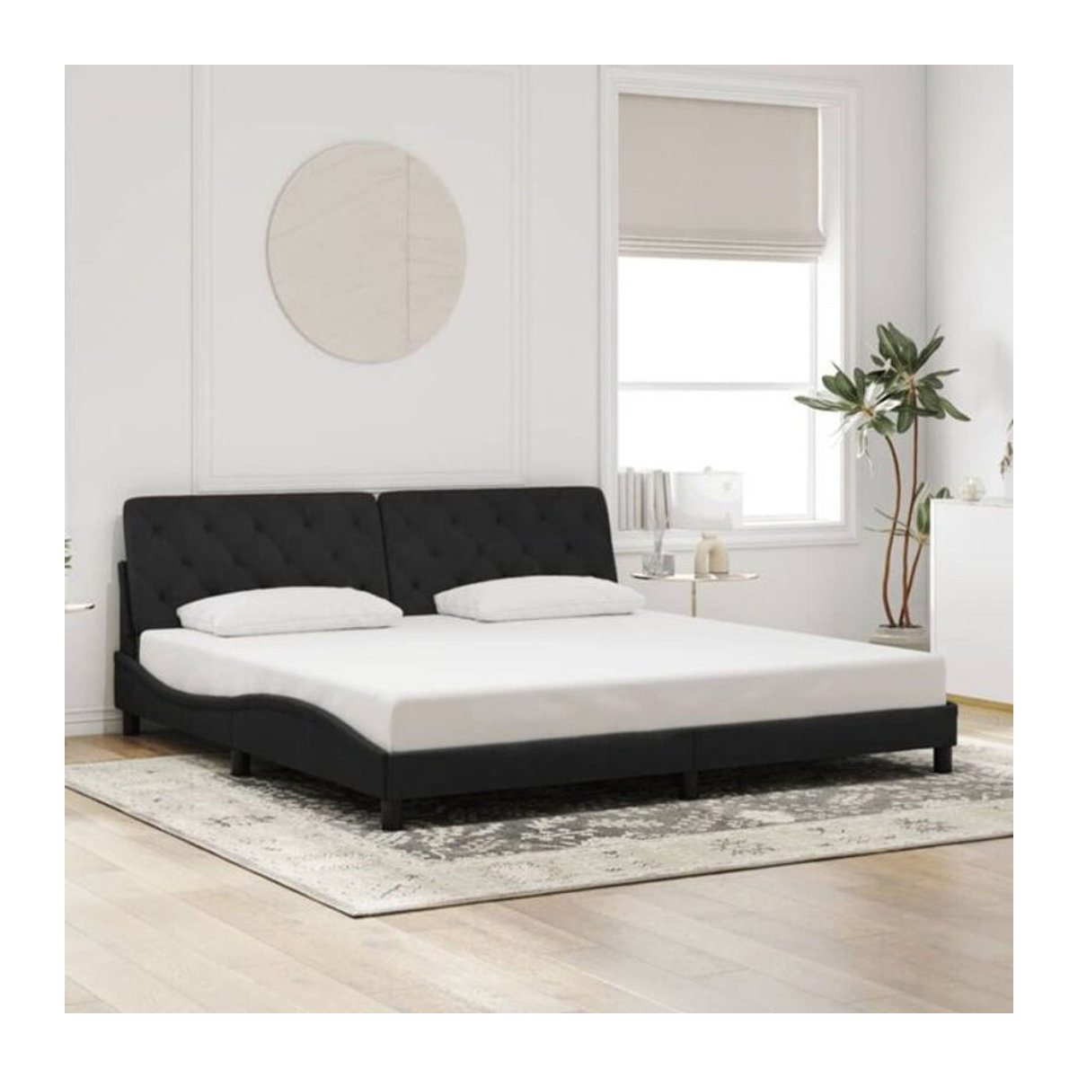 Modernes Polsterbett Vidaxl mit Kopfteil aus Samt und Metall in Schwarz, B/T: 200 x 200 cm - Bild 1