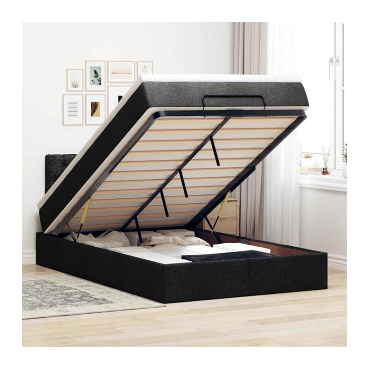 Modernes Polsterbett Vidaxl Ottoman mit Matratze und LED-Beleuchtung in Schwarz aus Stoff und Metall, B/T: 120 x 200 cm - Bild 1