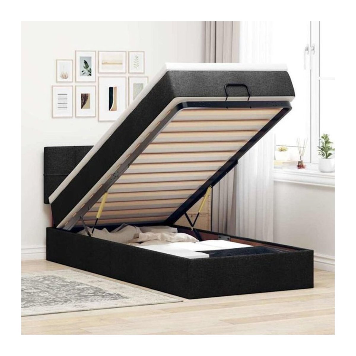 Modernes Polsterbett vidaxl Ottoman mit Matratze und LED-Beleuchtung in Schwarz, B/T: 100 x 200 cm - Bild 1