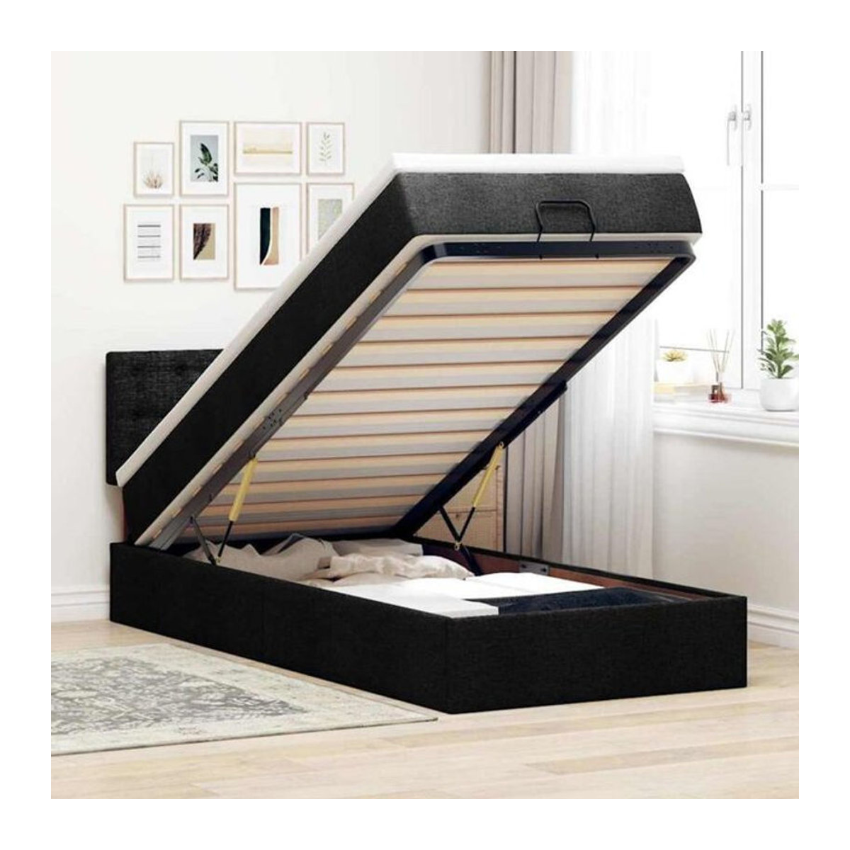 Modernes Polsterbett Vidaxl Ottoman mit Matratze und LED in Schwarz aus Stoff B/T/H: 100 x 200 x 88 cm - Bild 1