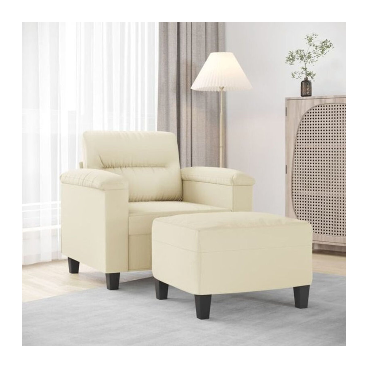 Modernes Relaxsessel Set mit Hocker von vidaxl in Beige aus Kunstleder und Metall - Bild 1