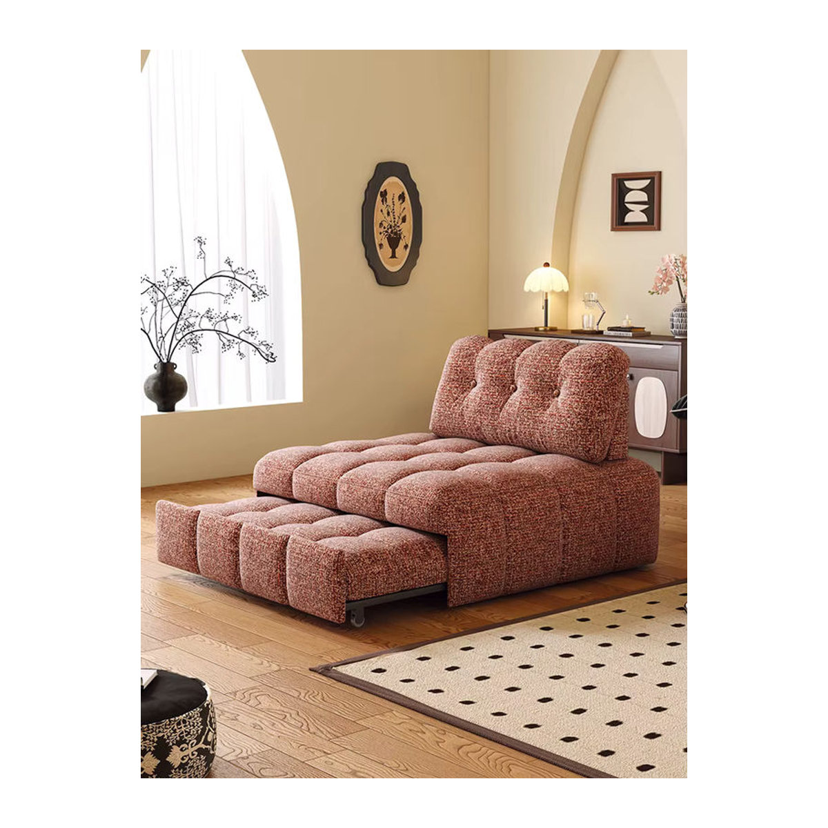 Modernes Schlafsofa aus Bouclé-Stoff als zusammenklappbarer Puff im mittelalterlichen Design - Bild 2