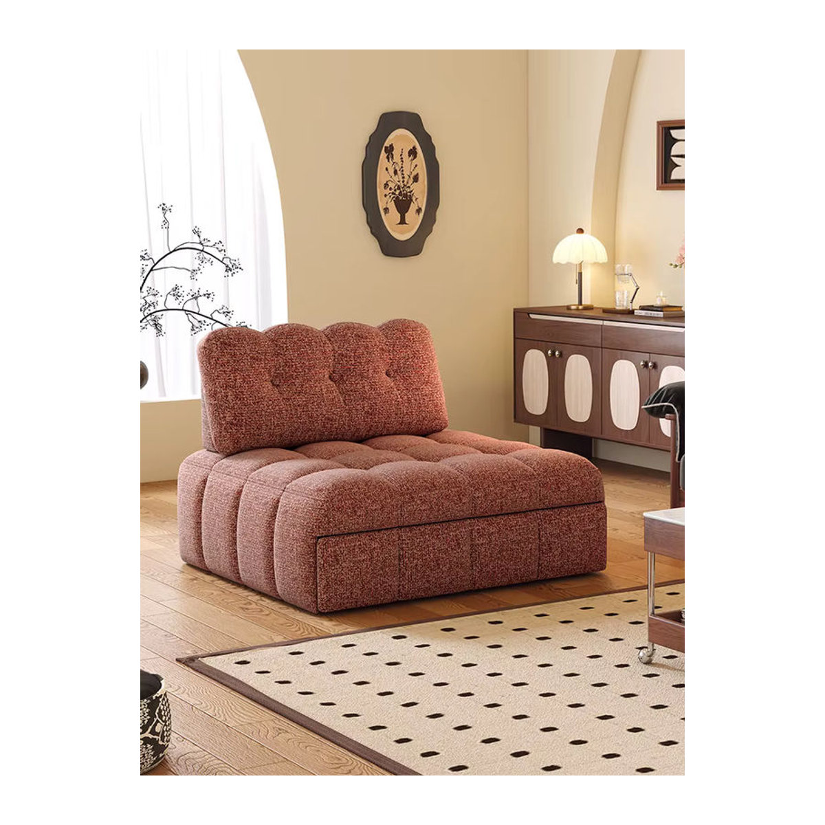 Modernes Schlafsofa aus Bouclé-Stoff als zusammenklappbarer Puff im mittelalterlichen Design - Bild 3