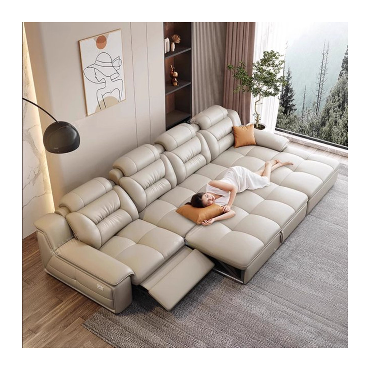 Modernes Schlafsofa von DUTRIEUX aus Kunstleder in Beige mit Recliner-Funktion - Bild 1