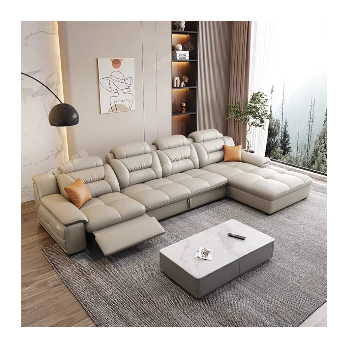 Modernes Schlafsofa von DUTRIEUX aus Kunstleder in Beige mit Recliner-Funktion - Bild 2