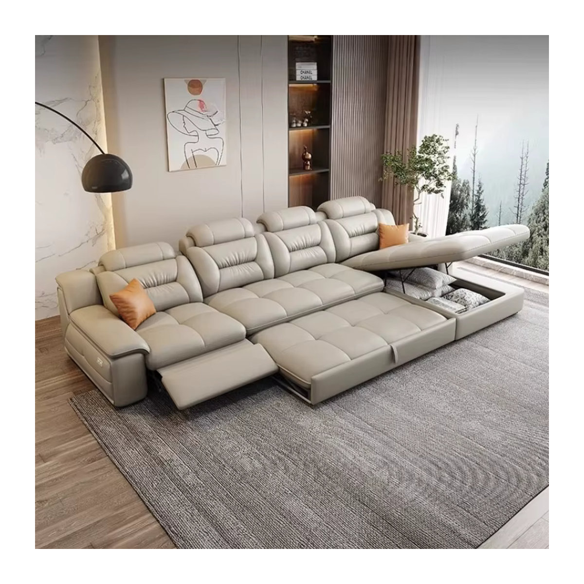 Modernes Schlafsofa von DUTRIEUX aus Kunstleder in Beige mit Recliner-Funktion - Bild 4