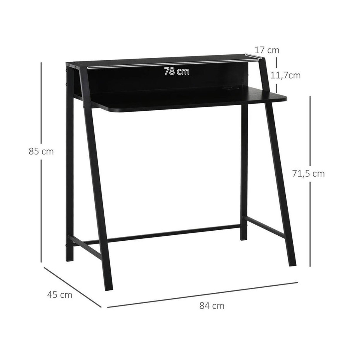 Modernes Schreibtisch Modell 836-055BK von HOMCOM in Schwarz, minimalistisches Design aus Holzwerkstoff und Metall, B/H/T: 84 x 85 x 45 cm - Bild 3