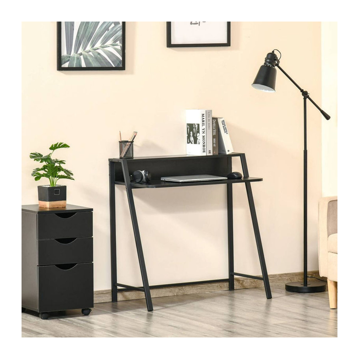 Modernes Schreibtisch Modell 836-055BK von HOMCOM in Schwarz, minimalistisches Design aus Holzwerkstoff und Metall, B/H/T: 84 x 85 x 45 cm - Bild 5