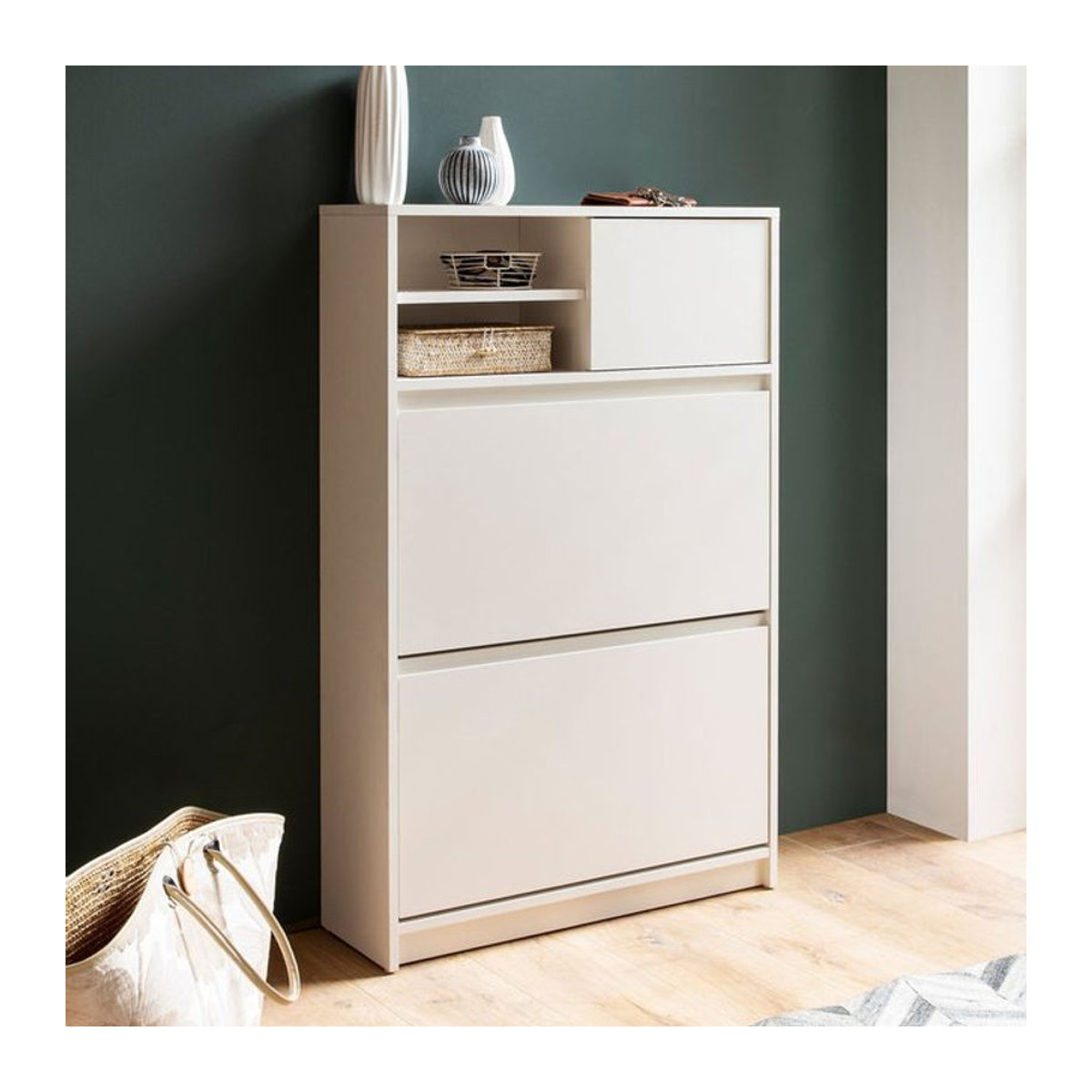 Modernes Schuhschrank FineBuy Schuhkipper Garderobe in Weiß mit Drehtüren - Bild 1