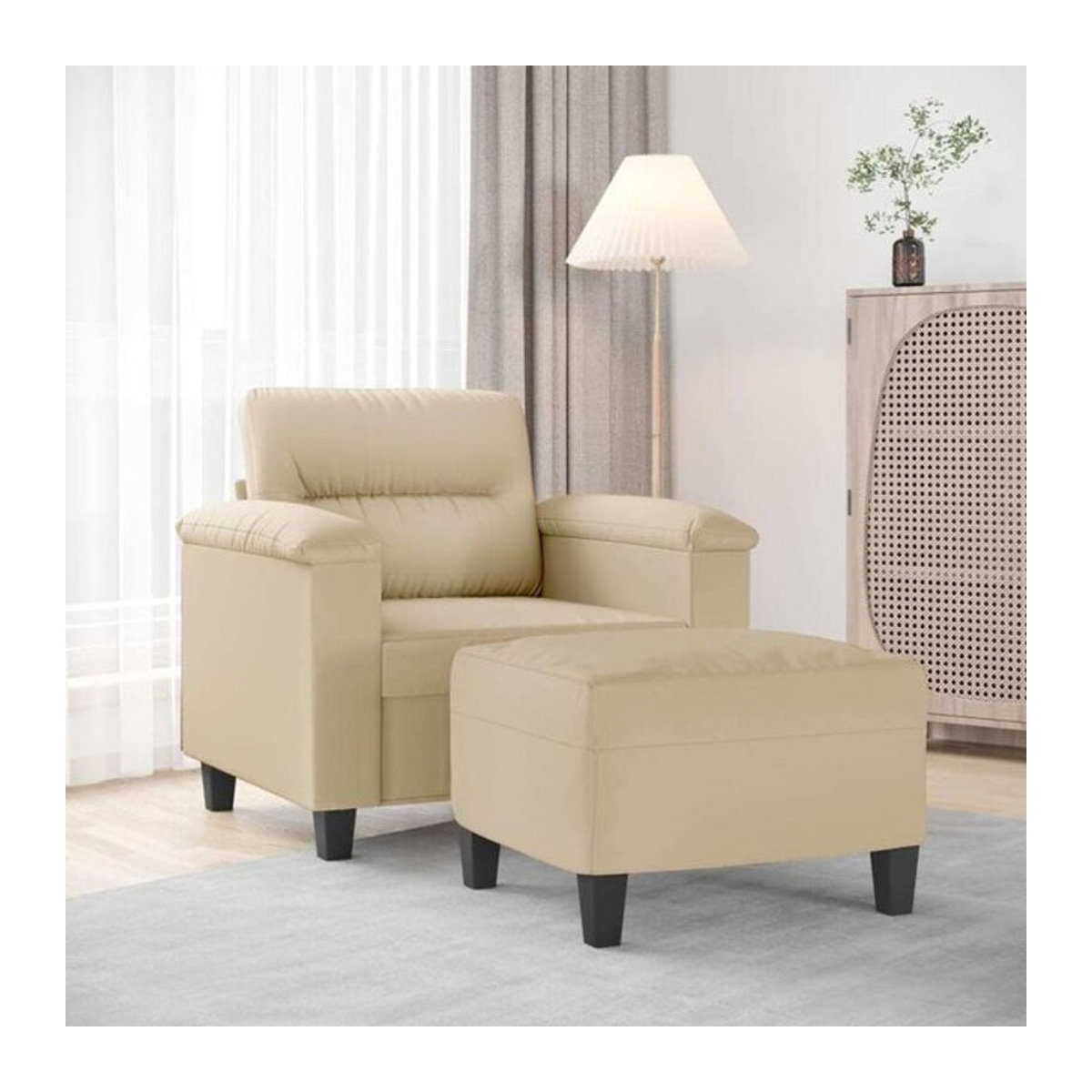 Modernes Sessel-Set mit Hocker von vidaxl in Beige aus Mikrofaser und Metall - Bild 1