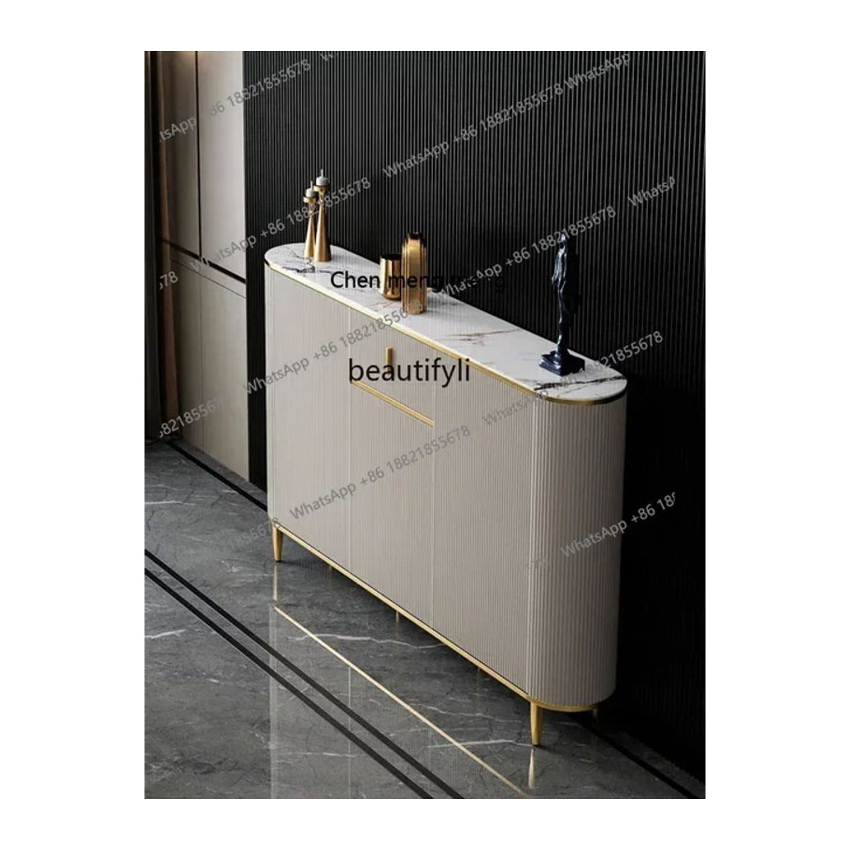Modernes Sideboard in Weiß mit Steinplatte, minimalistisches Design, Tiefe: 25 cm - Bild 1