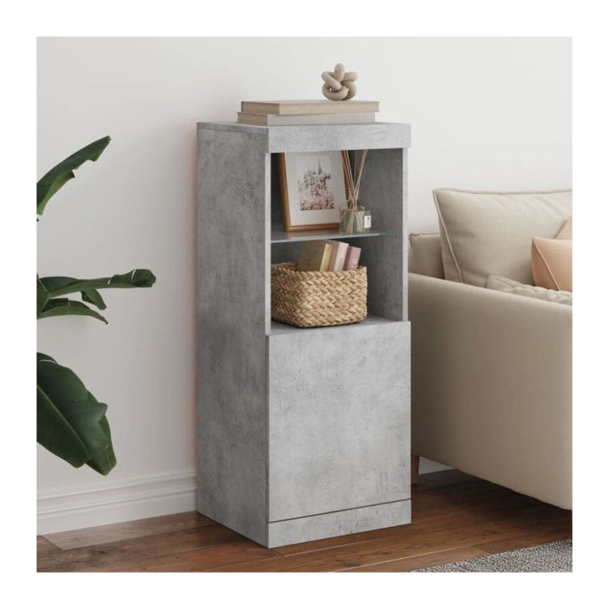 Modernes Sideboard mit LED-Leuchten von VidaXL in Betongrau, B/T/H: 41 x 37 x 100 cm - Bild 1