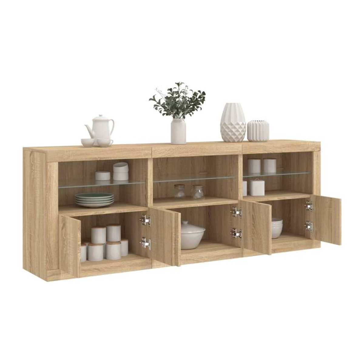 Modernes Sideboard mit LED-Leuchten von vidaxl in Sonoma-Eiche, B/T/H: 181,5 x 37 x 67 cm - Bild 1