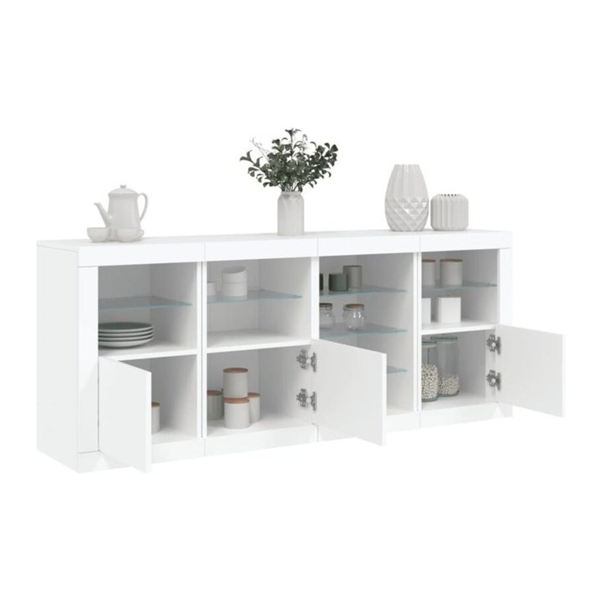 Modernes Sideboard mit LED-Leuchten von VIDAXL in Weiß aus Holzwerkstoff und Glas, B/T/H: 164 x 37 x 67 cm - Bild 1