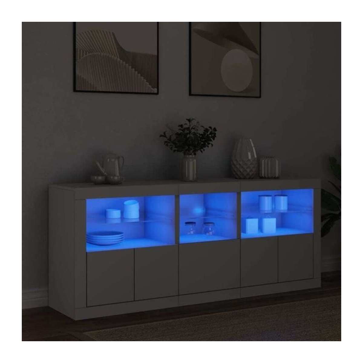 Modernes Sideboard mit LED-Leuchten von vidaxl in Weiß, B/T/H: 162 x 37 x 67 cm - Bild 1