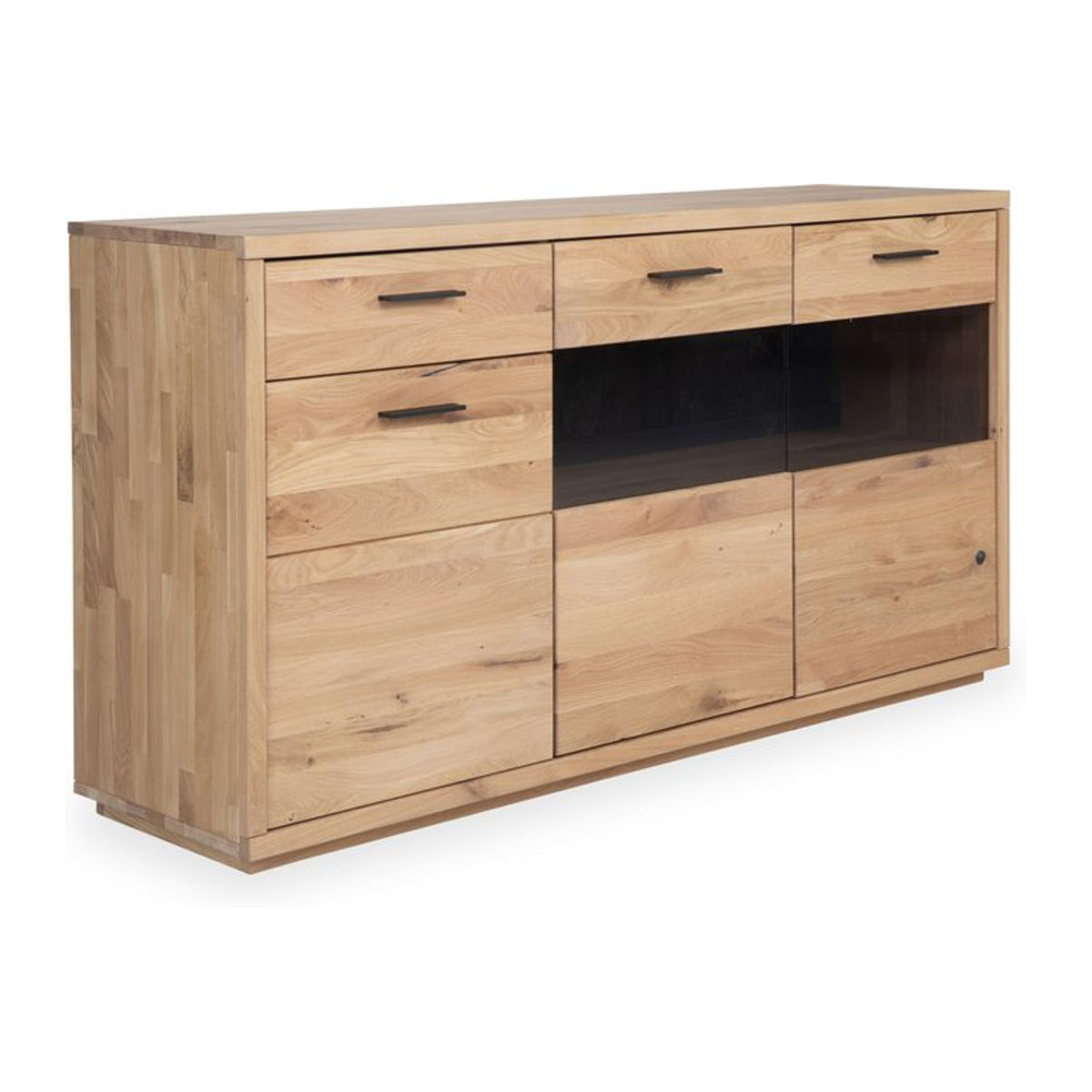 Modernes Sideboard MONDO VIVANTO aus Massivholz Eiche mit Glas und Aluminium in Grau, Braun oder Eiche Natur - Bild 1