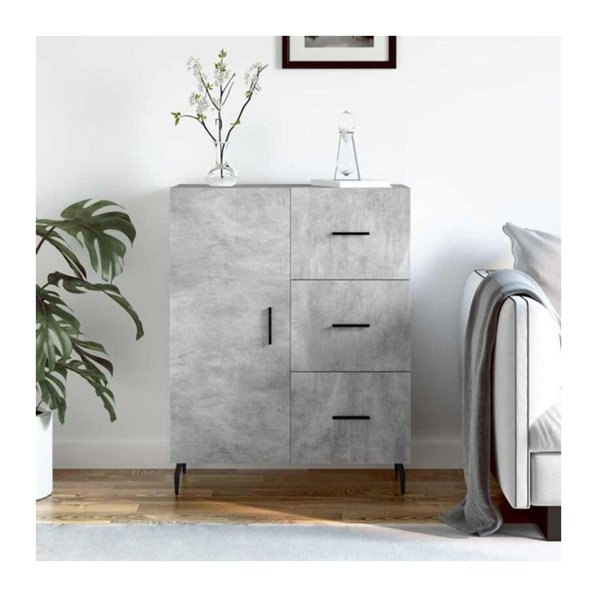 Modernes Sideboard Vidaxl in Grau aus Holzwerkstoff und Metall, B/T/H: 69,5 x 34 x 90 cm - Bild 1