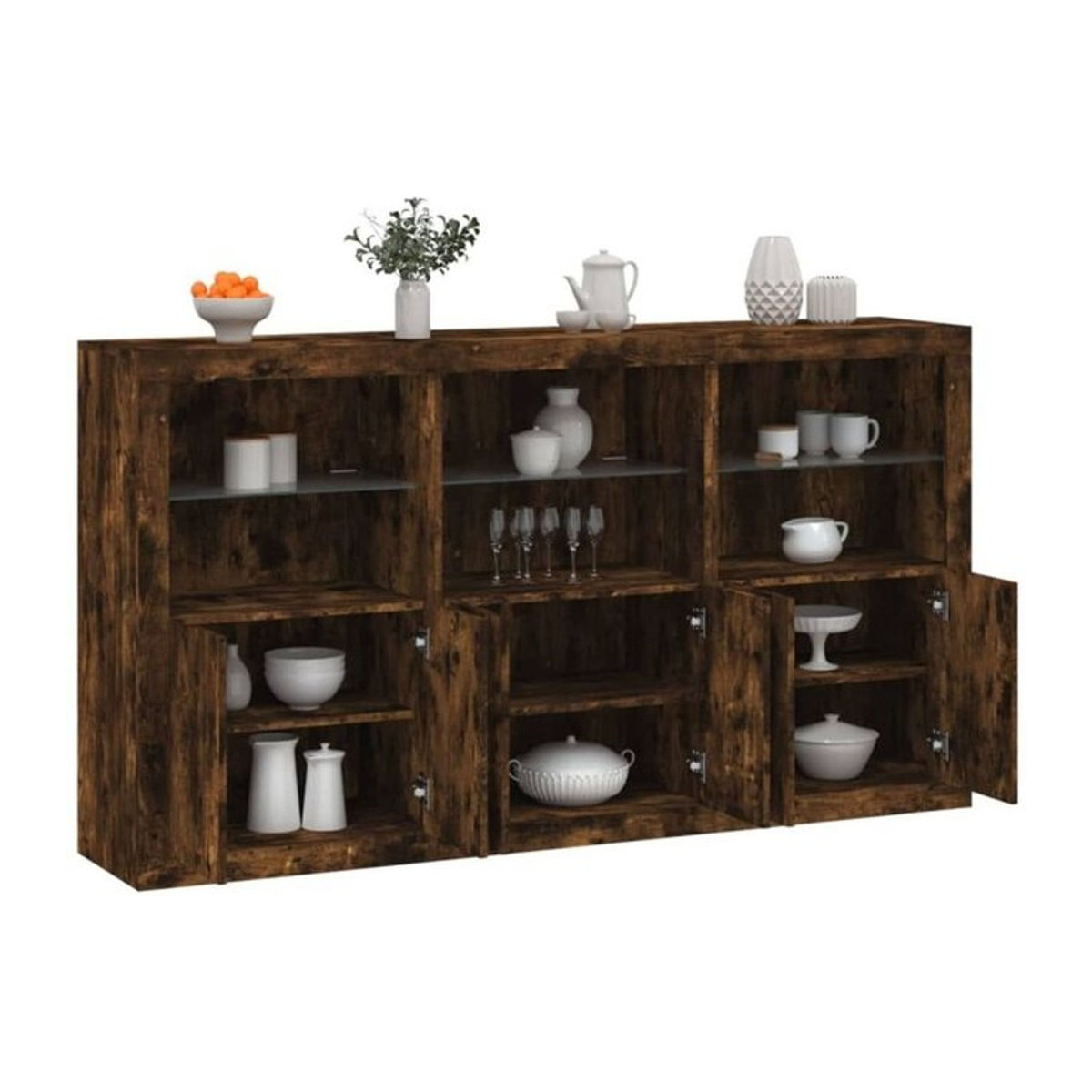 Modernes Sideboard Vidaxl in Räuchereiche mit LED-Leuchten und Glas, B/T/H: 181,5 x 37 x 100 cm - Bild 1