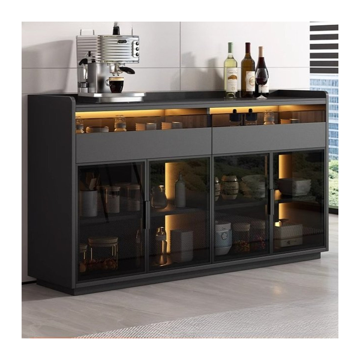 Modernes Sideboard von MDNG in Schwarz mit Glastüren - Bild 1