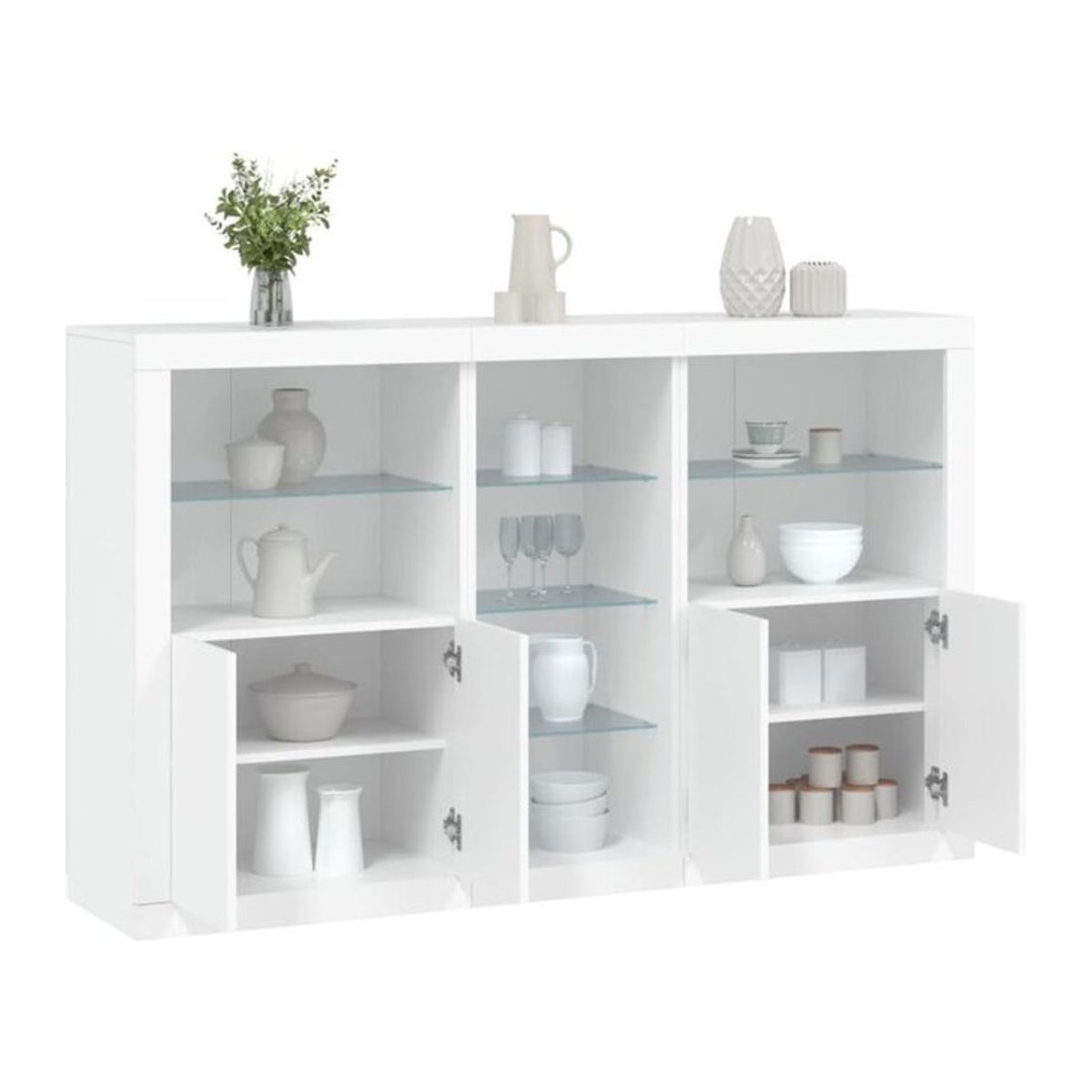 Modernes Sideboard von Vidaxl mit LED-Leuchten in Weiß, B/T/H: 162 x 37 x 100 cm - Bild 1