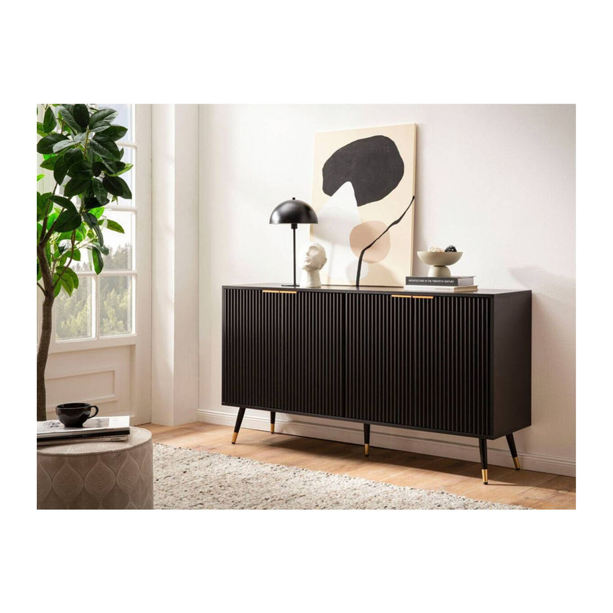 Modernes Sideboard Wohnling in Schwarz aus Holzwerkstoff und Metall B/H/T: 150 x 81 x 39 cm - Bild 2