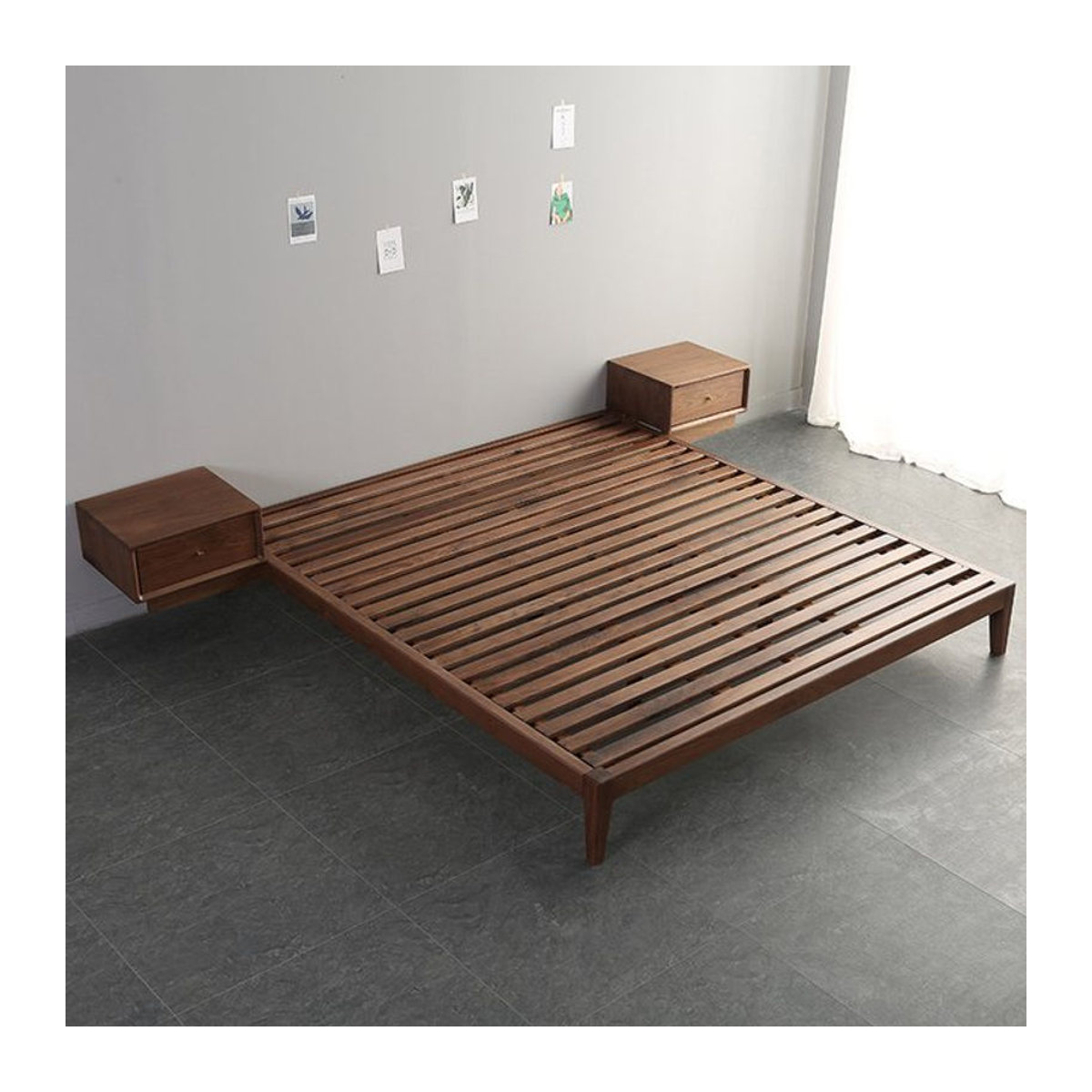 Modernes Tatami-Massivholzbett aus Walnussholz im japanischen Design ohne Rückenlehne - Bild 1