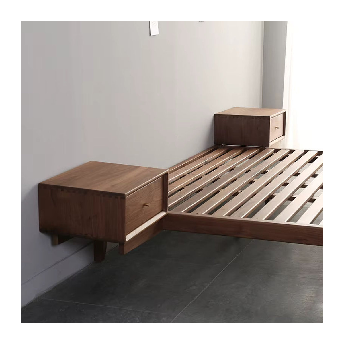 Modernes Tatami-Massivholzbett aus Walnussholz im japanischen Design ohne Rückenlehne - Bild 2