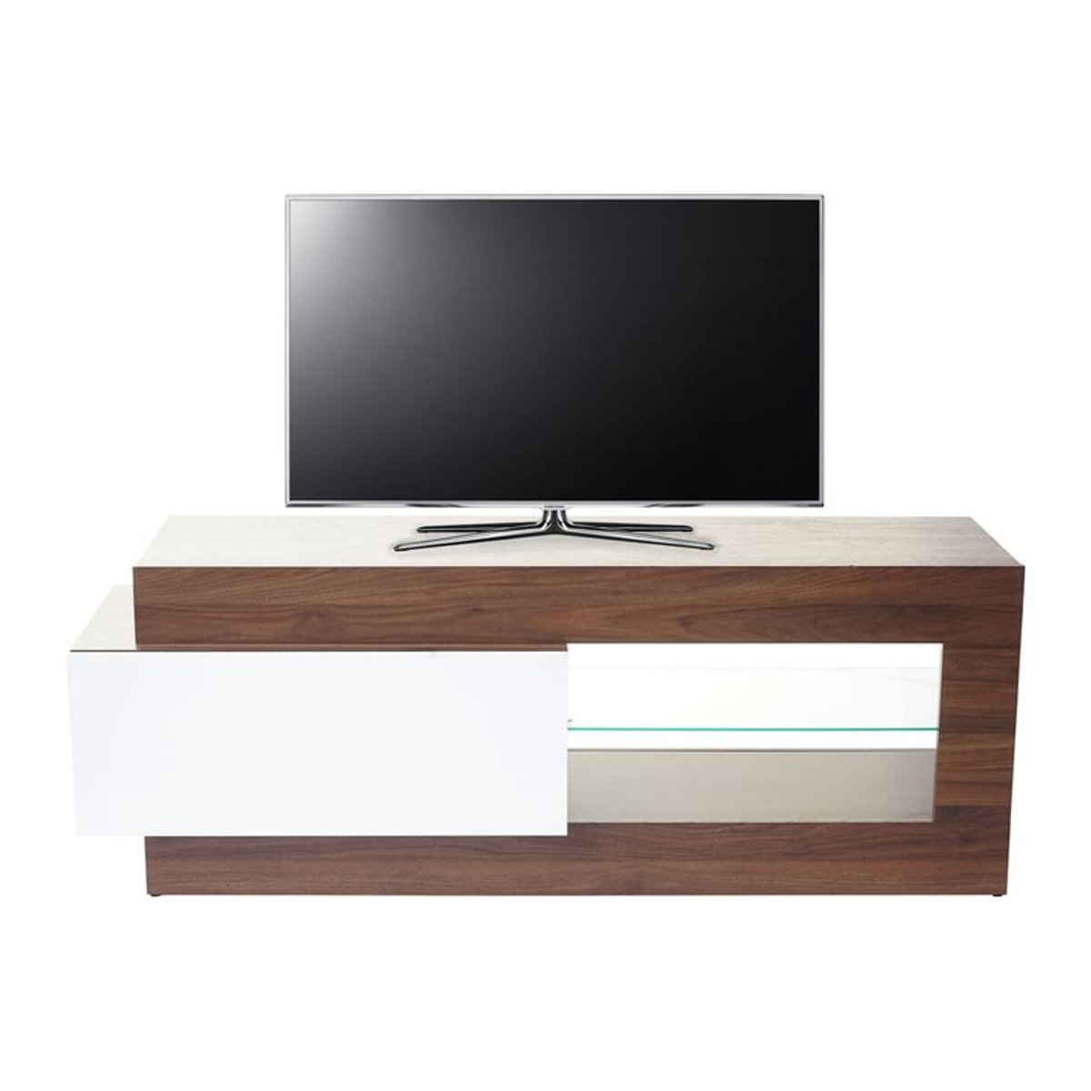 Modernes TV-Lowboard MCW-B51 in Walnuss-Optik mit 3D-Struktur und Hochglanz, B/T/H: 150 x 47 x 55 cm - Bild 1