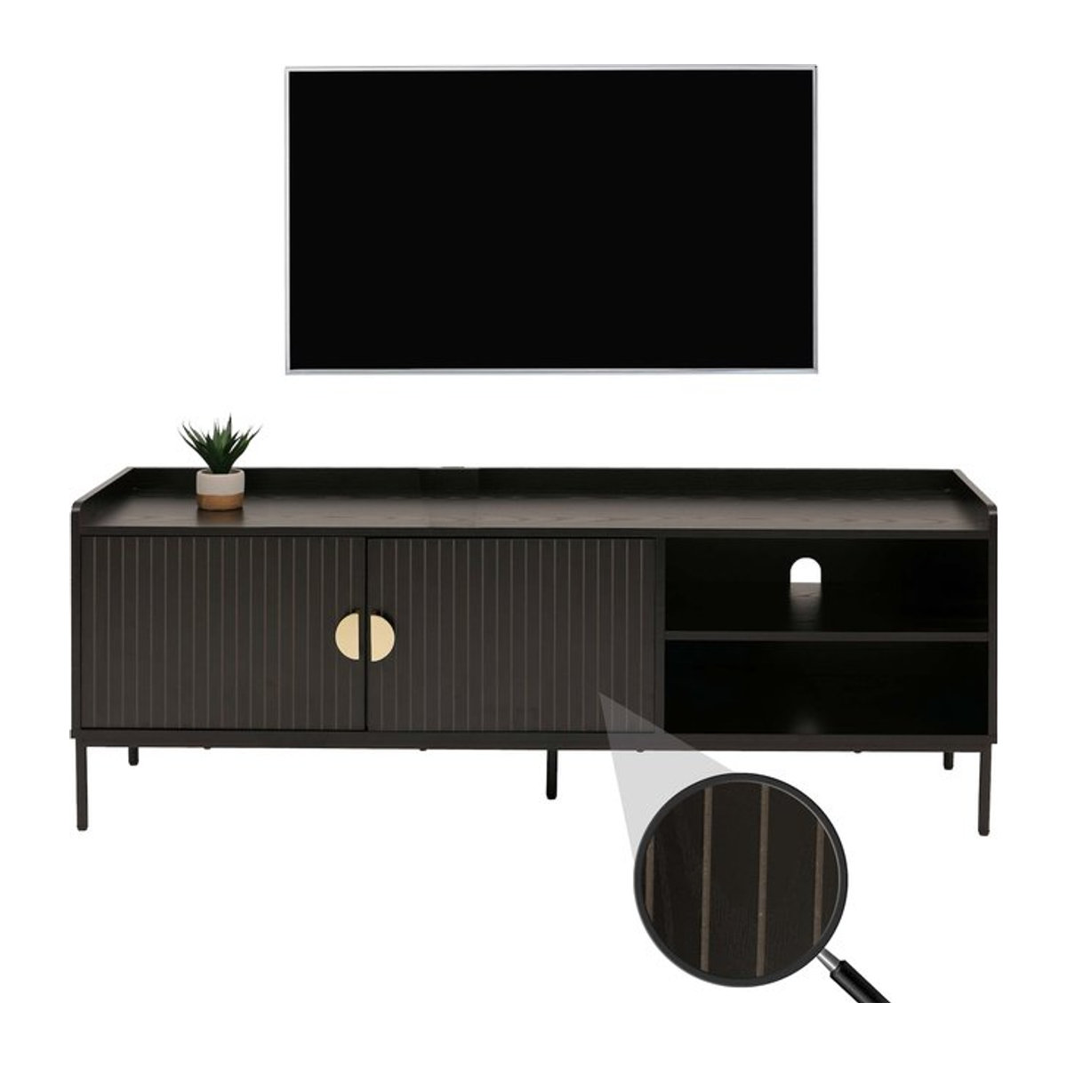 Modernes TV-Lowboard MCW-O39 in Schwarz mit Holzoptik, B/T/H: 150 x 40 x 40 cm - Bild 1