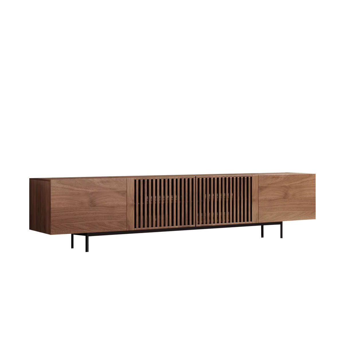 Modernes TV-Schrank Lowboard von oleylucklive in Nussbaum, passend für 75 Zoll Fernseher mit Lamellentüren und großem Stauraum, Breite: 240 cm - Bild 6