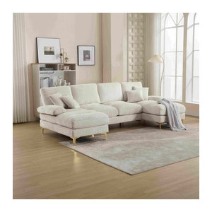 Modernes U-förmiges Ecksofa aus Chenille in Beige mit ergonomischem Design, B/T/H: 272 x 136 x 88 cm