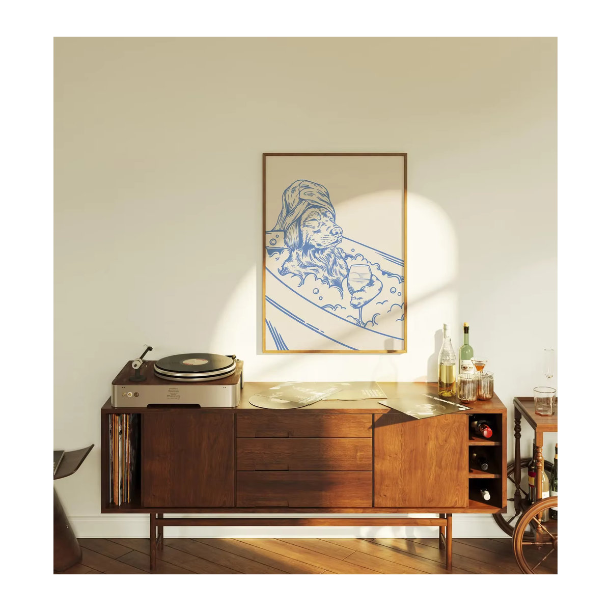 Modernes Wandbild Hund mit Wein von SHENCHEN in Blau als ästhetische Wandkunst für dein Zuhause - Bild 5