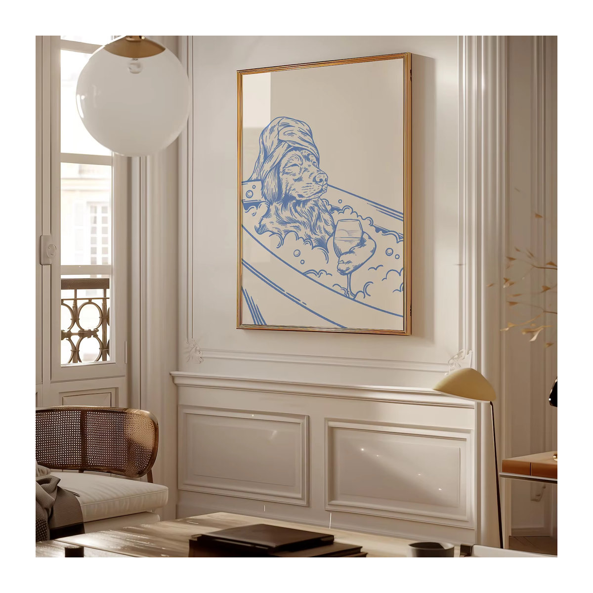 Modernes Wandbild Hund mit Wein von SHENCHEN in Blau als ästhetische Wandkunst für dein Zuhause - Bild 6