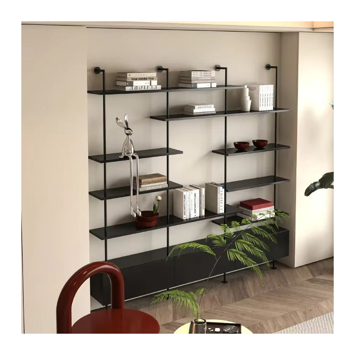 Modernes Wandregal von LLBF in Schwarz zur Wandmontage, platzsparendes Bücherregal und Organizer für dein Wohnzimmer, H x B x T: 230 x 60 x 25 cm - Bild 2