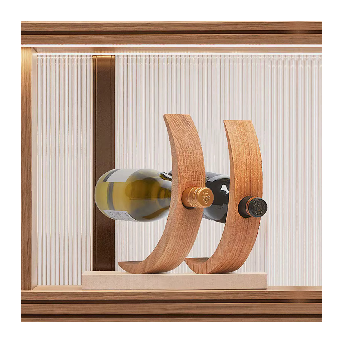 Modernes Weinregal aus Holz in Beige und Natur, minimalistisches und freistehendes Aufbewahrungsregal für dein Wohnzimmer - Bild 2