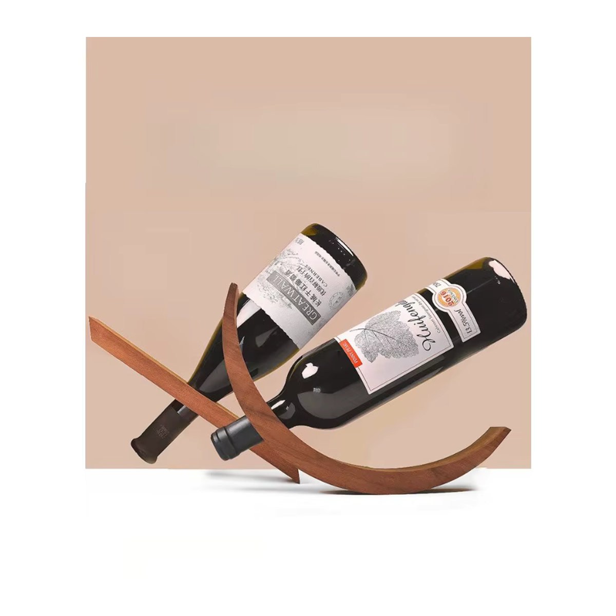 Modernes Weinregal aus Holz in Beige und Natur, minimalistisches und freistehendes Aufbewahrungsregal für dein Wohnzimmer - Bild 3