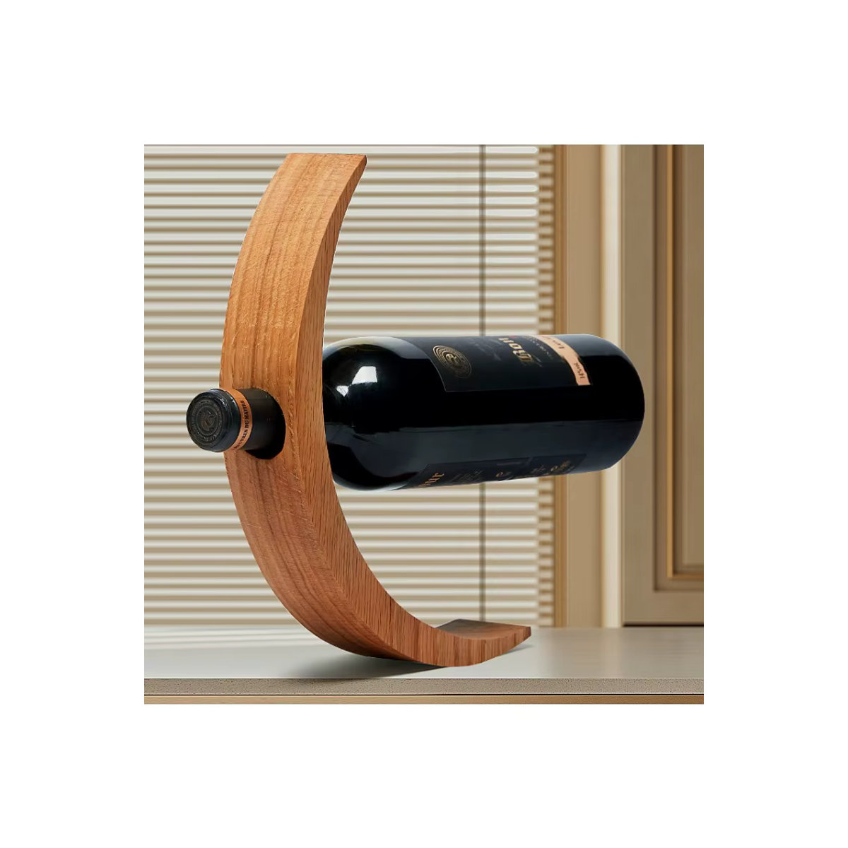 Modernes Weinregal aus Holz in Beige und Natur, minimalistisches und freistehendes Aufbewahrungsregal für dein Wohnzimmer - Bild 7
