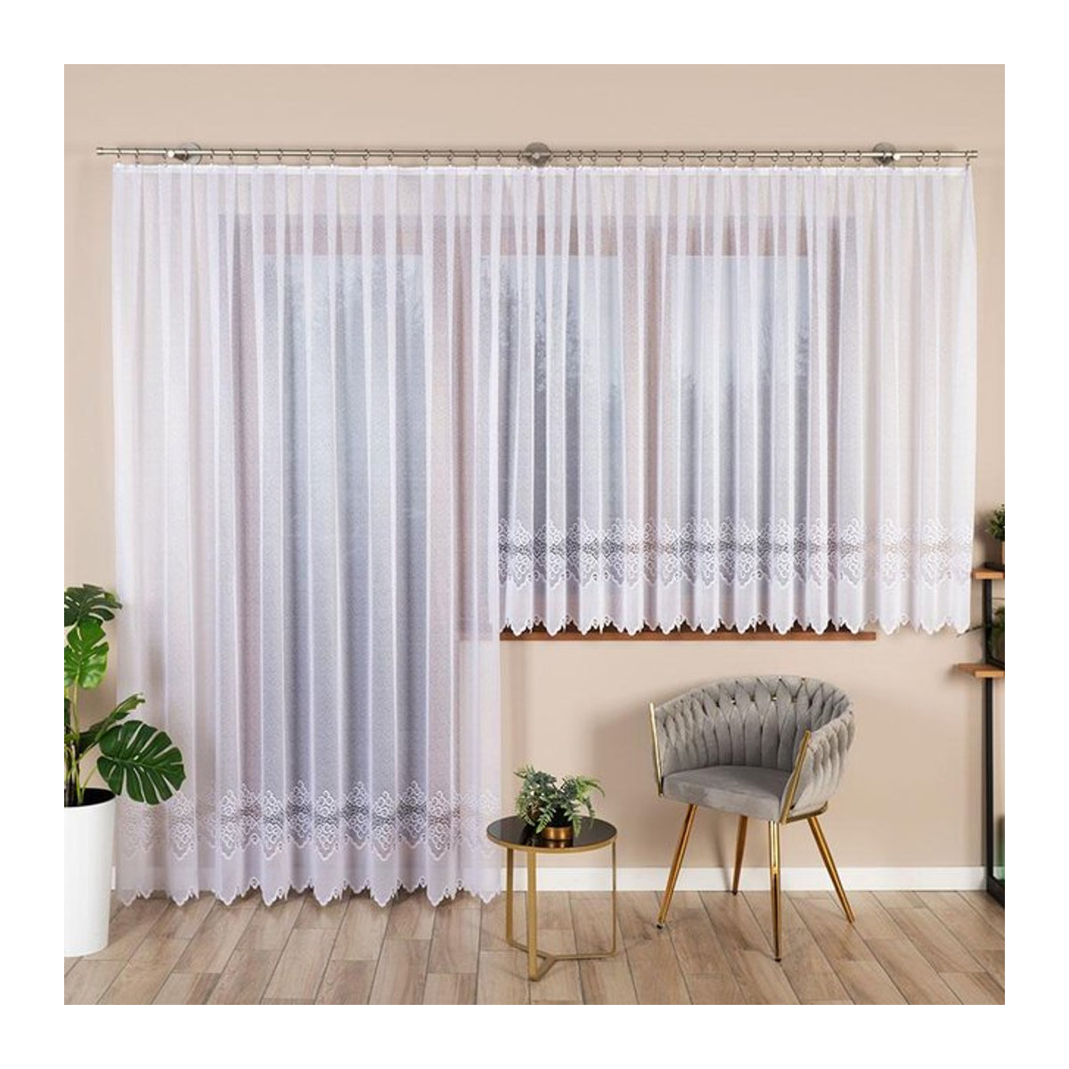 MODESTA Jacquard-Vorhang mit geradem Saum, weiß, B: 300 cm, H: 250 cm - Bild 1