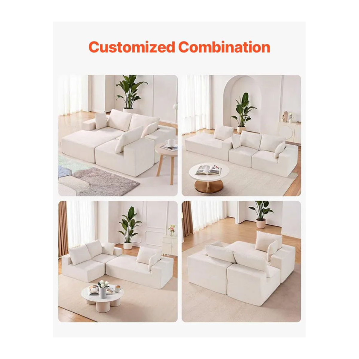 Modulares Ecksofa L-Form Wolkensofa von Buying Solutions, MB in Beige mit wendbarer Chaiselongue aus Cord und Kissen - Bild 3