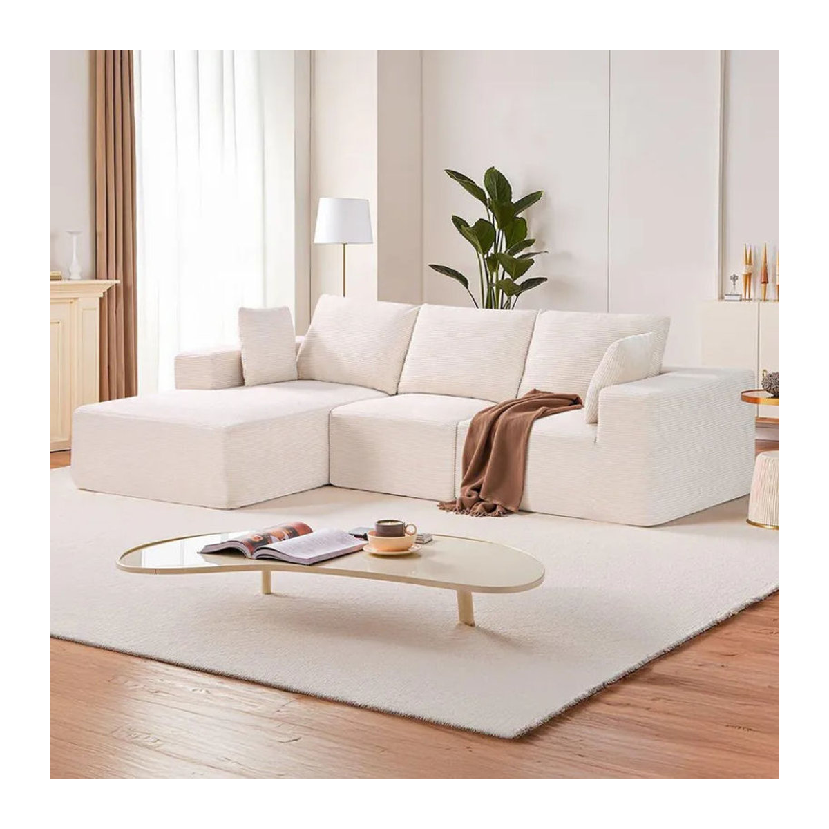 Modulares Ecksofa L-Form Wolkensofa von Buying Solutions, MB in Beige mit wendbarer Chaiselongue aus Cord und Kissen - Bild 5