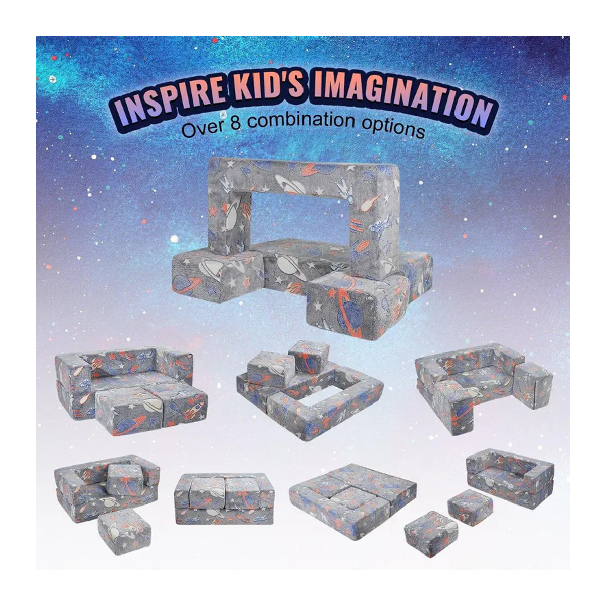Modulares Kinderspielsofa aus Stoff von Buying Solutions MB, 4-teiliges DIY Set, Grau, Leuchtet im Dunkeln - Bild 5